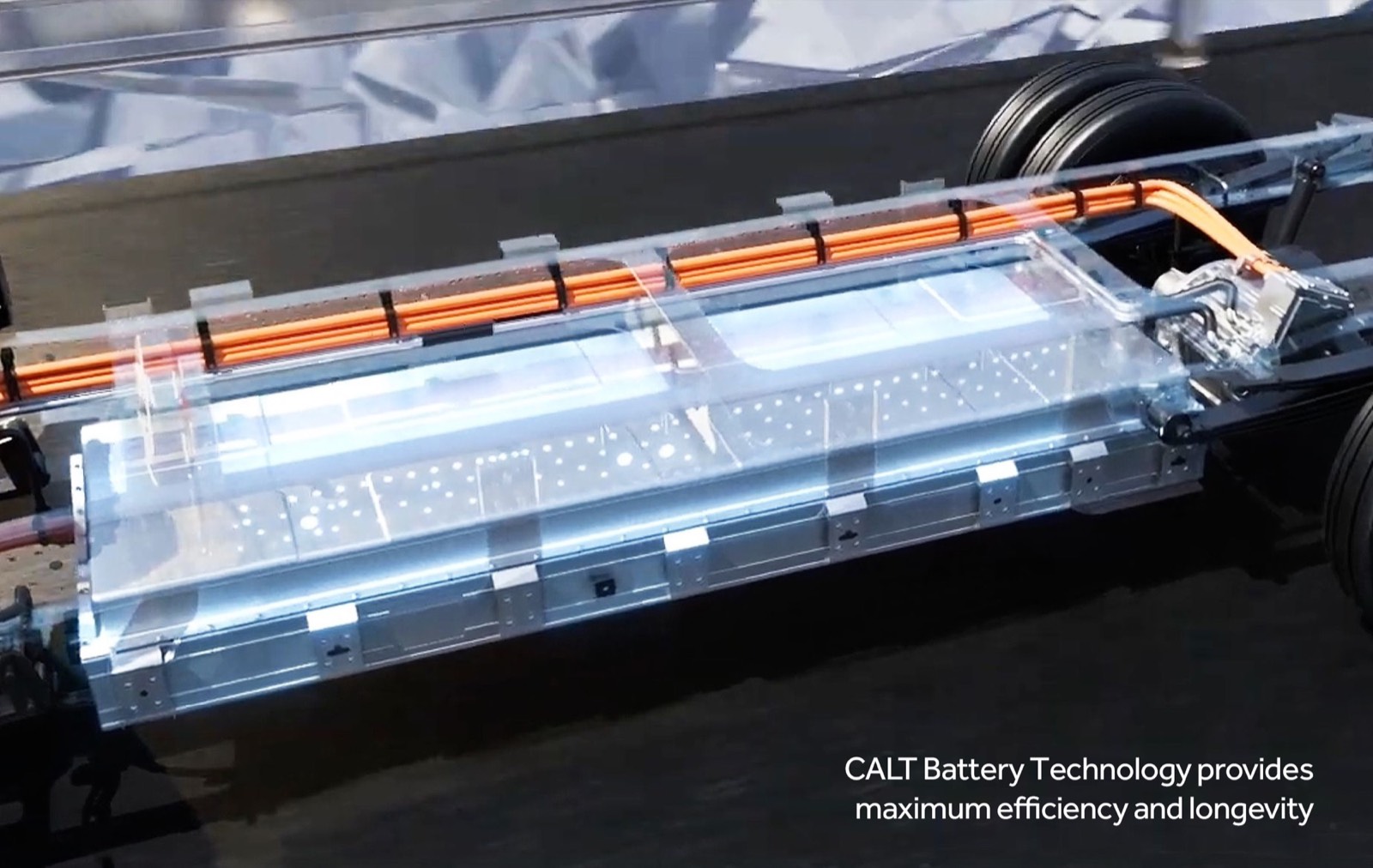 Cutaway view of the EQ2 chassis-mounted CATL battery pack